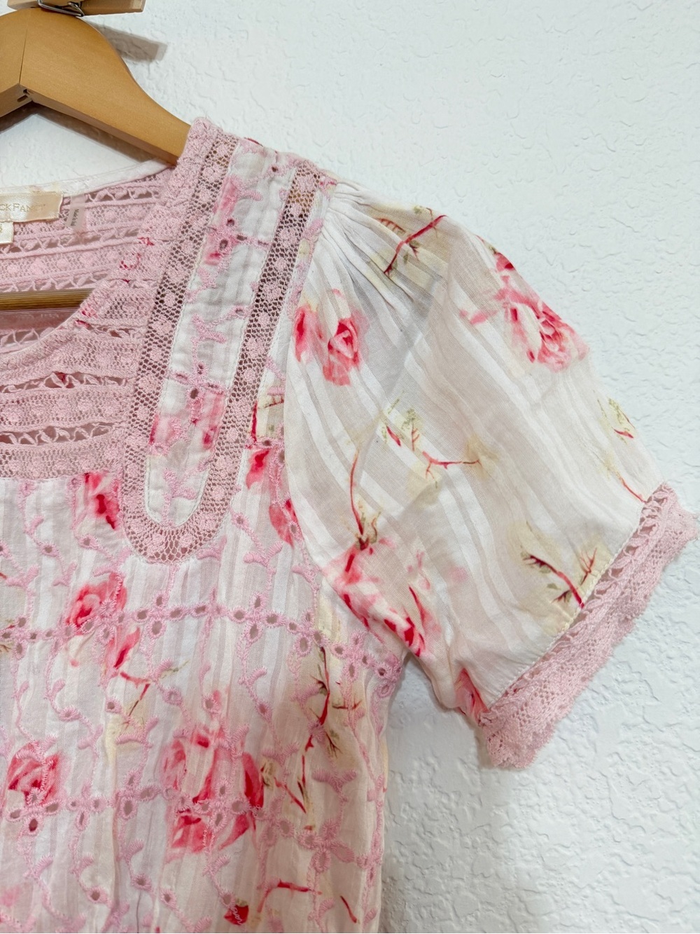 LoveShackFancy Pink Floral Lace Trim Maxi Dress size 2 - Picture 11 of 14